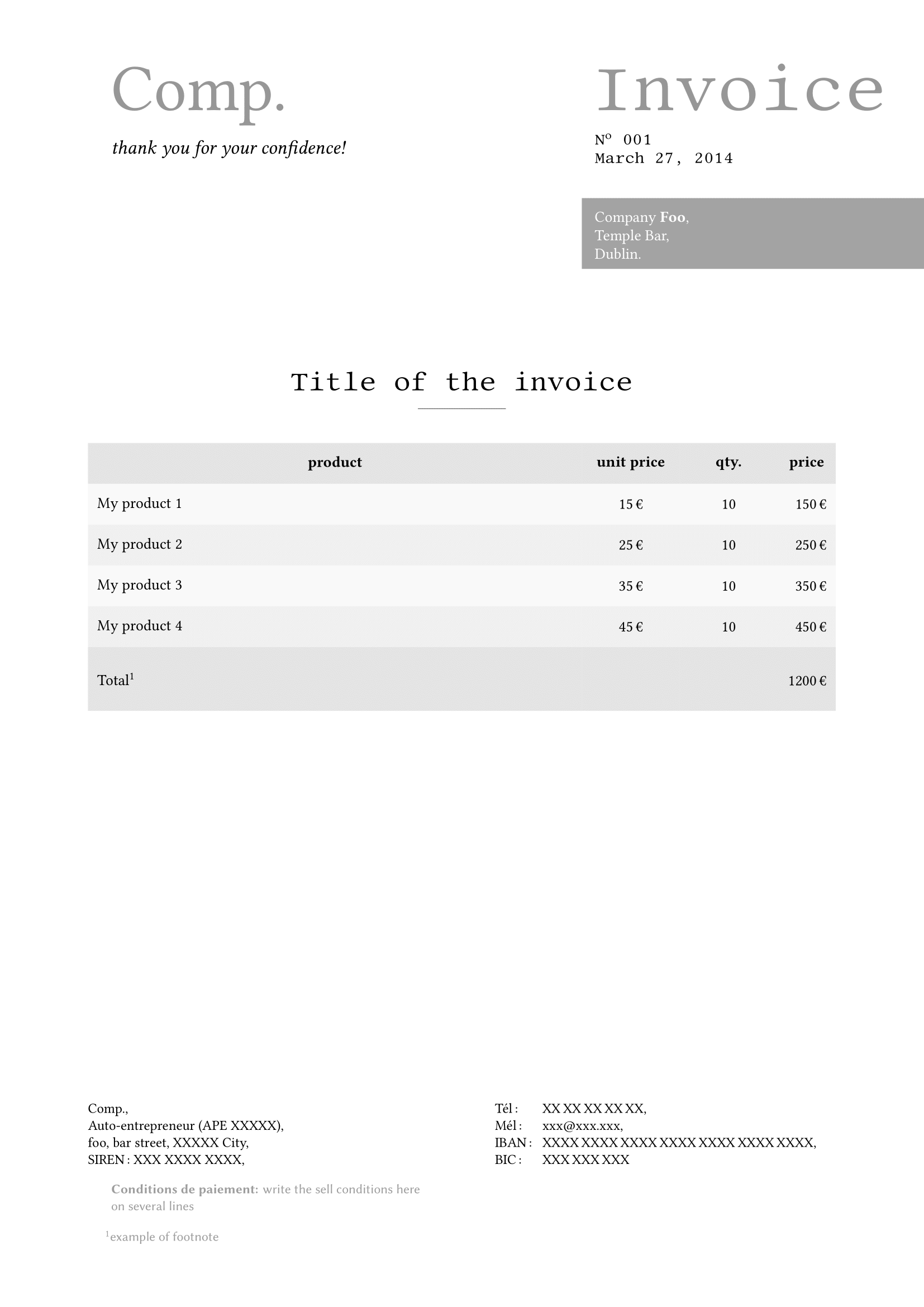 Exemple de facture en LaTeX