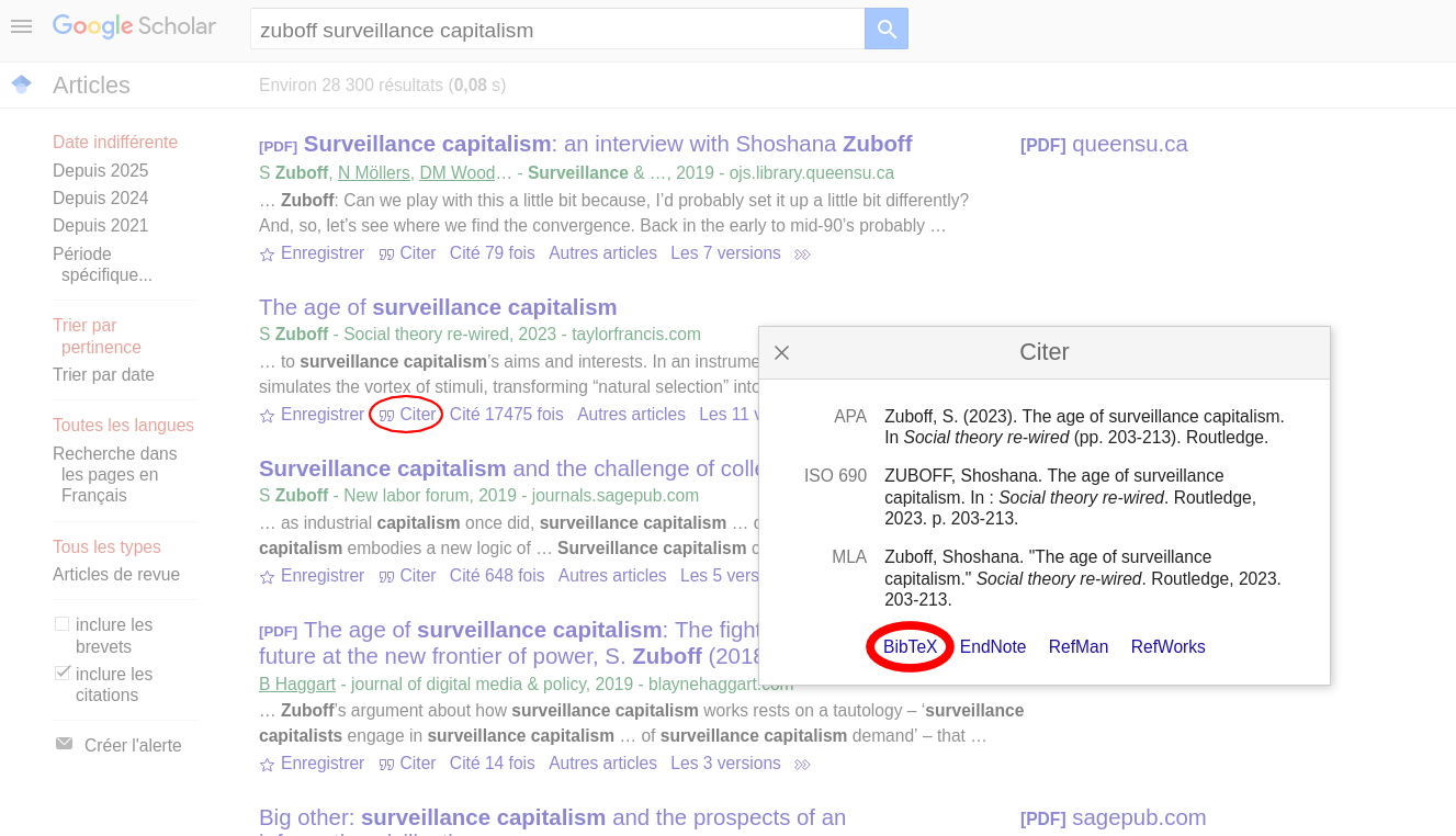Accès à une référence BibTeX dans Google Scholar