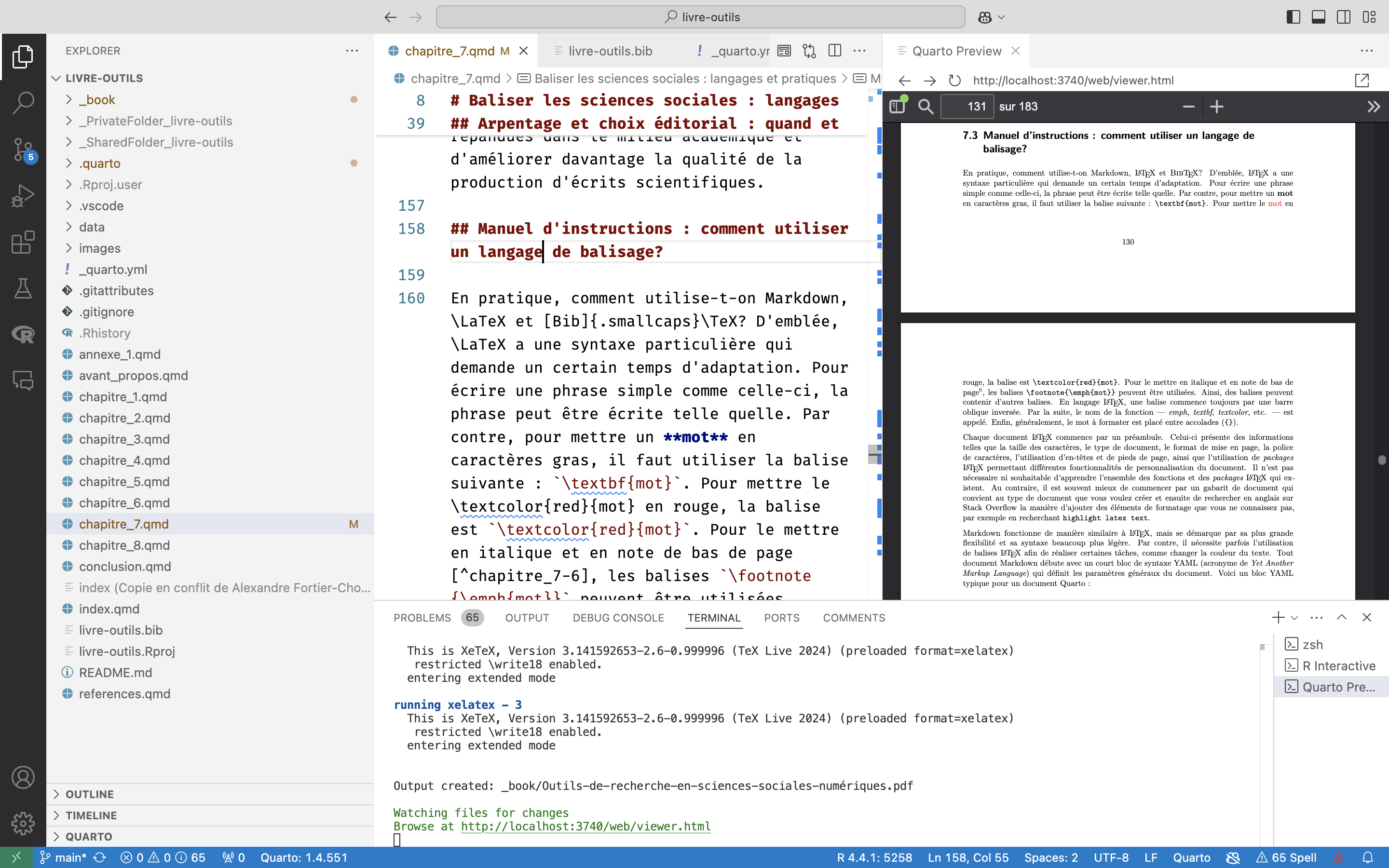 Document Quarto dans VS Code et résultat compilé